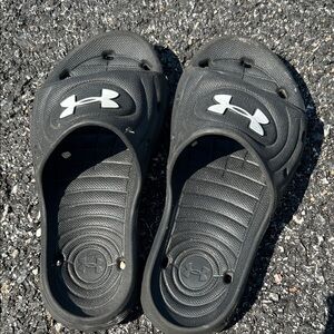 Under Armour Black Slide Sandals with White Logo